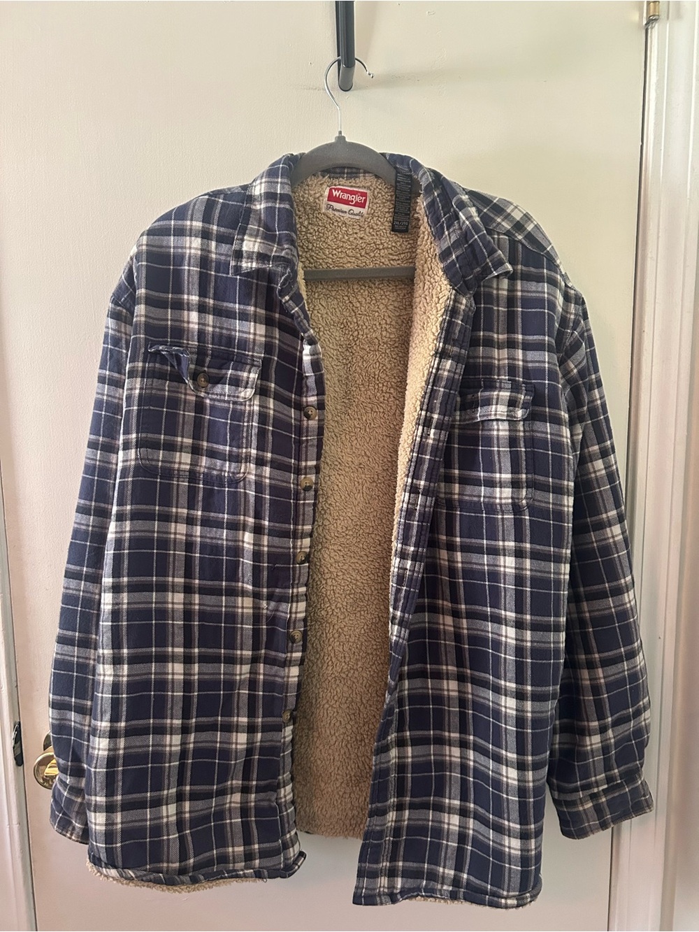 Wrangler Navy Plaid Sherpa-Lined Shirt Jacket